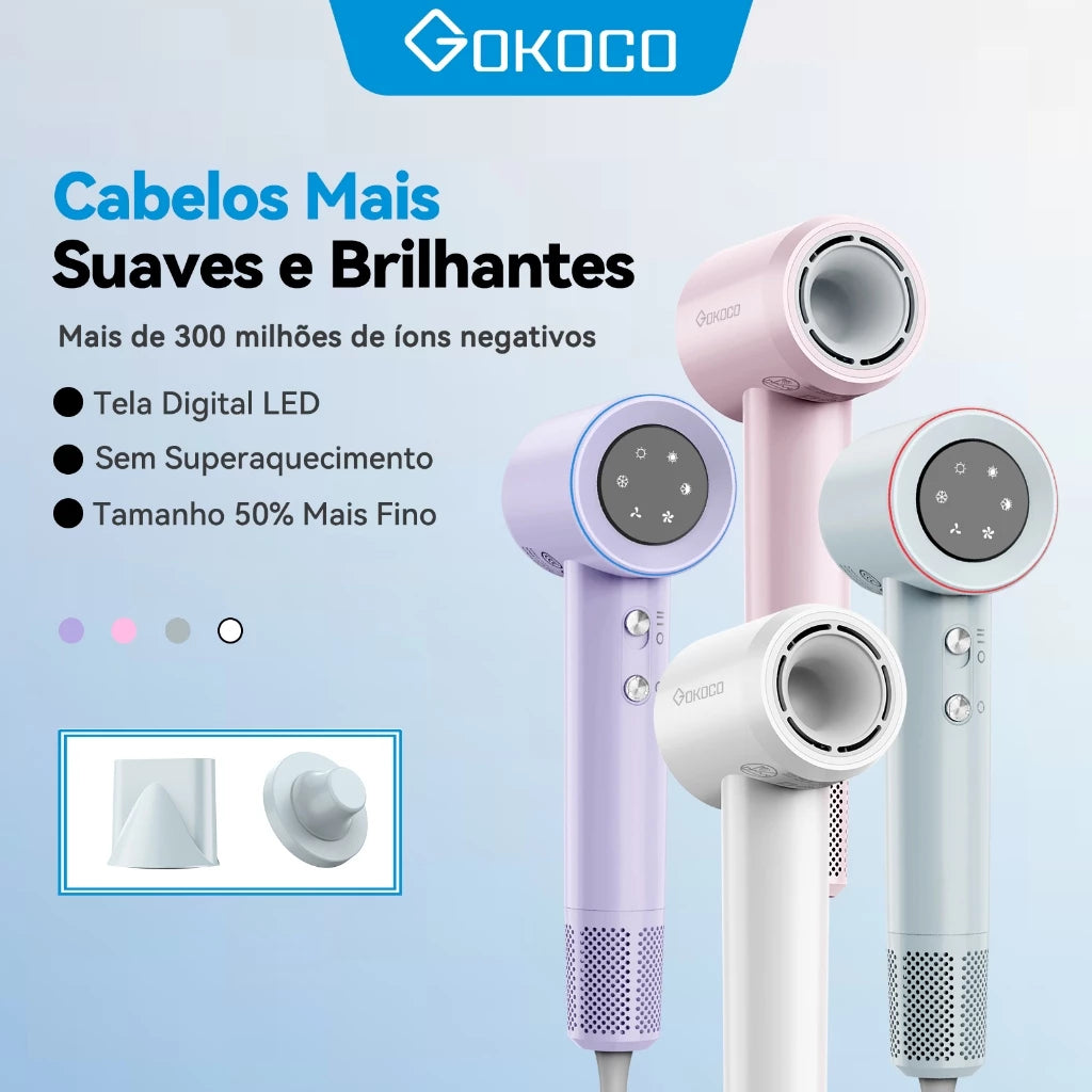 TurboGlow-Secador de Cabelo Profissional 1500W Alta Velocidade GOKOCO