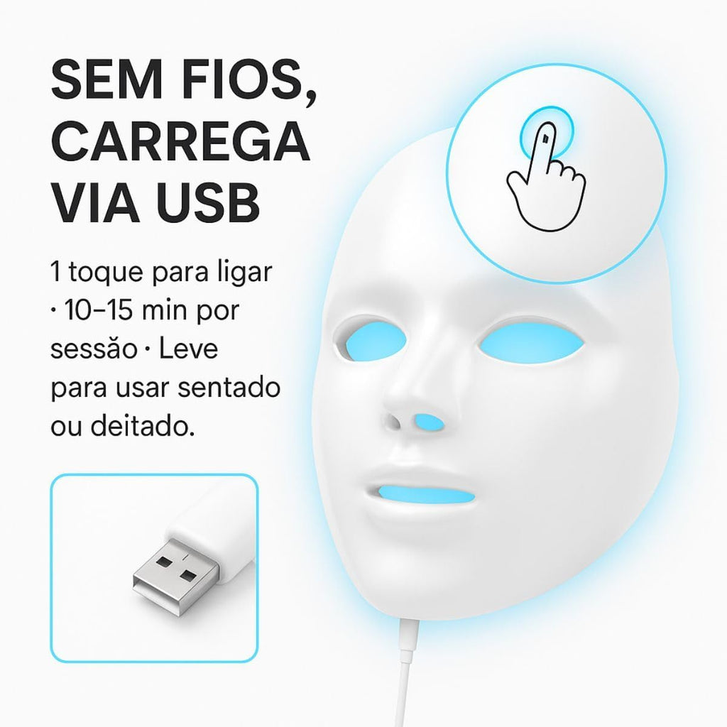 LumiThera-Máscara LED Facial 7 Cores – Fototerapia Profissional para Acne, Manchas, Anti-idade e Skincare