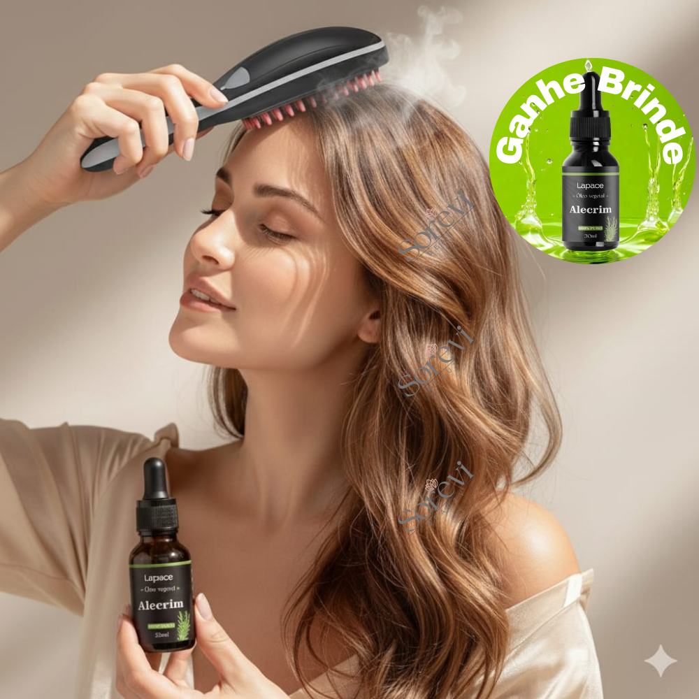 ScalpBrush-Escova Led Terapia Capilar 4 em 1 mais Óleo de Alecrim de BRINDE