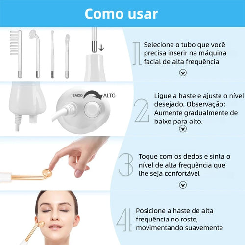 DermaLuxe-Kit 4 em 1 Alta Frequência para Tratamento  Facial e Capilar  Bivolt