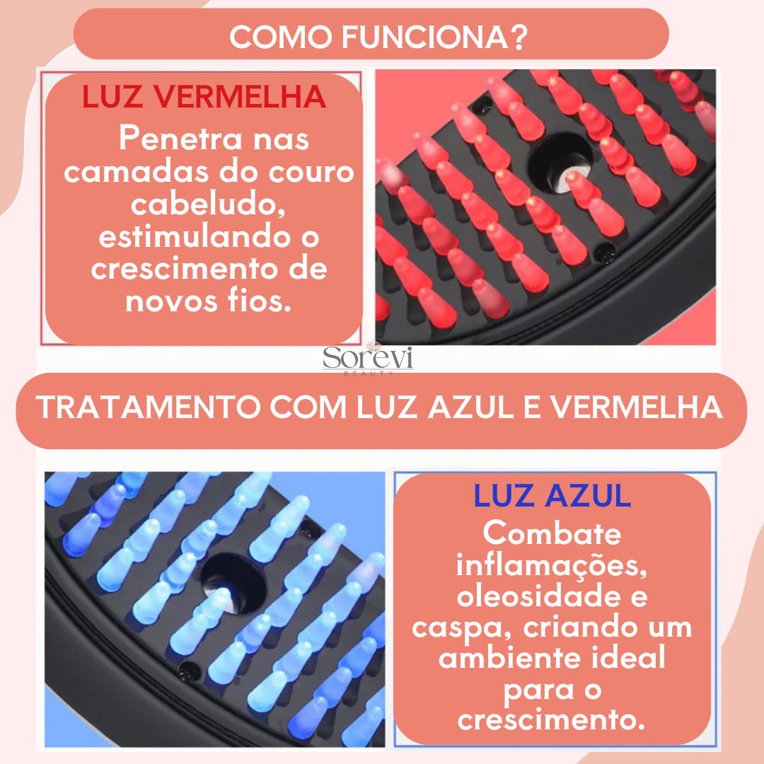 ScalpBrush-Escova Led Terapia Capilar 4 em 1 mais Óleo de Alecrim de BRINDE